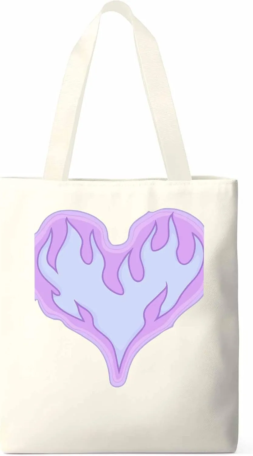 Canvas Tote Bag, Valentine's Day Abstract Fire Love Aesthetic Canvas Tote Handbags for Women Shoulder Bag