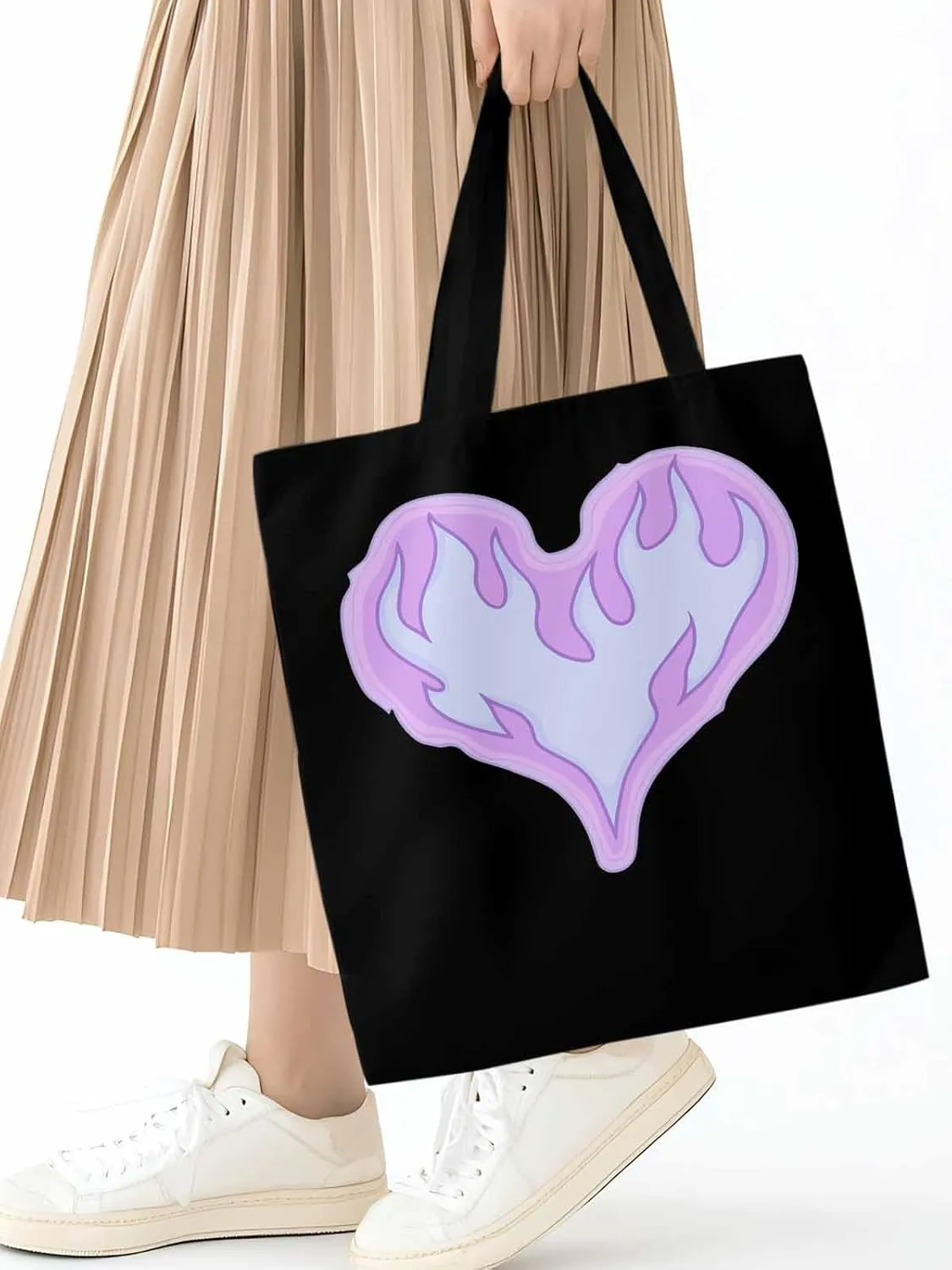 Canvas Tote Bag, Valentine's Day Abstract Fire Love Aesthetic Canvas Tote Handbags for Women Shoulder Bag