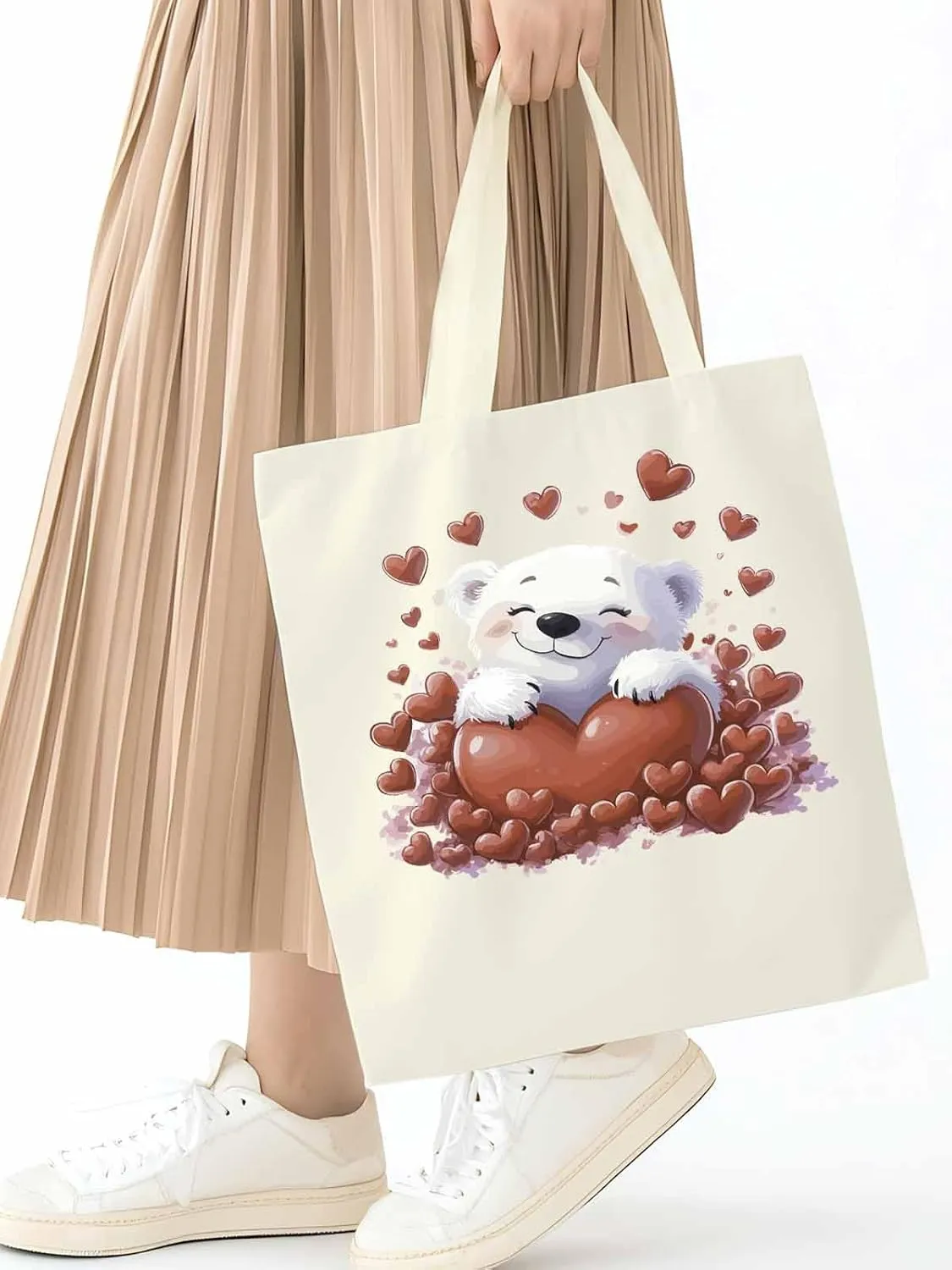 Canvas Tote Bag, Valentine's Day Aesthetic Canvas Tote Handbags for Women Shoulder Bag Cartoon Cute Animals