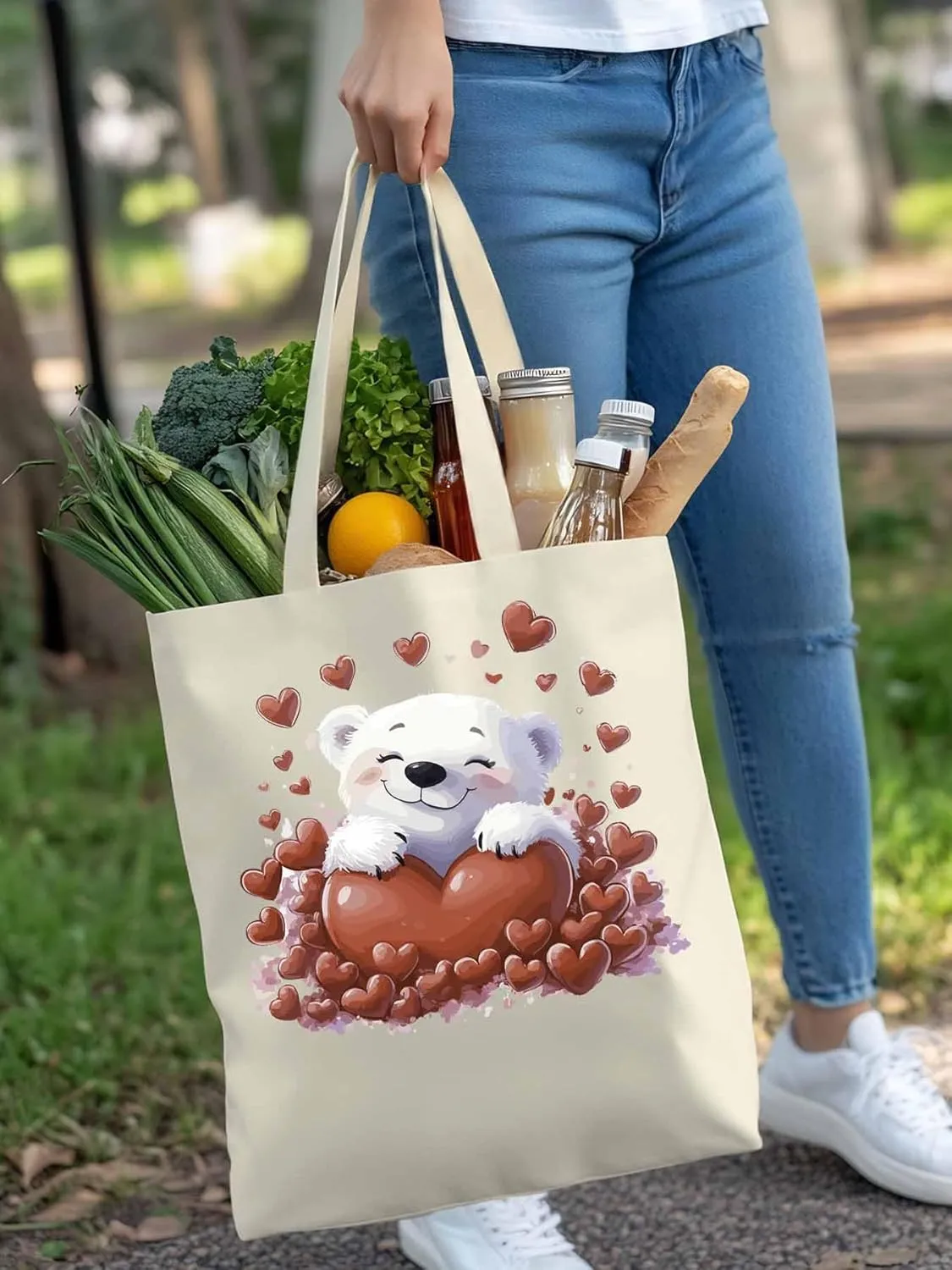 Canvas Tote Bag, Valentine's Day Aesthetic Canvas Tote Handbags for Women Shoulder Bag Cartoon Cute Animals