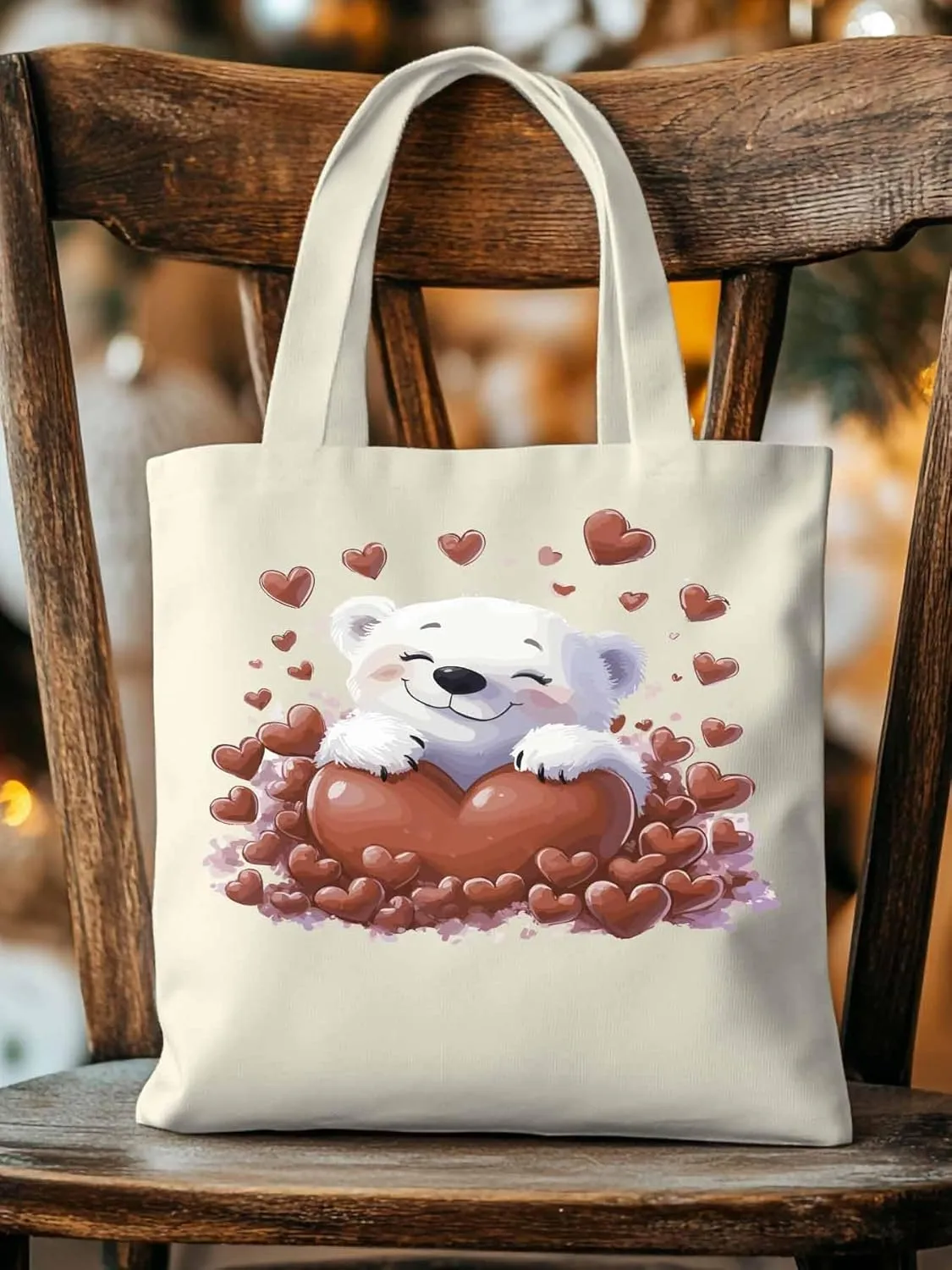 Canvas Tote Bag, Valentine's Day Aesthetic Canvas Tote Handbags for Women Shoulder Bag Cartoon Cute Animals
