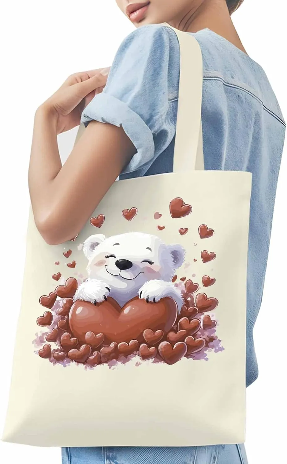 Canvas Tote Bag, Valentine's Day Aesthetic Canvas Tote Handbags for Women Shoulder Bag Cartoon Cute Animals