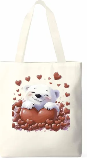 Canvas Tote Bag, Valentine's Day Aesthetic Canvas Tote Handbags for Women Shoulder Bag Cartoon Cute Animals
