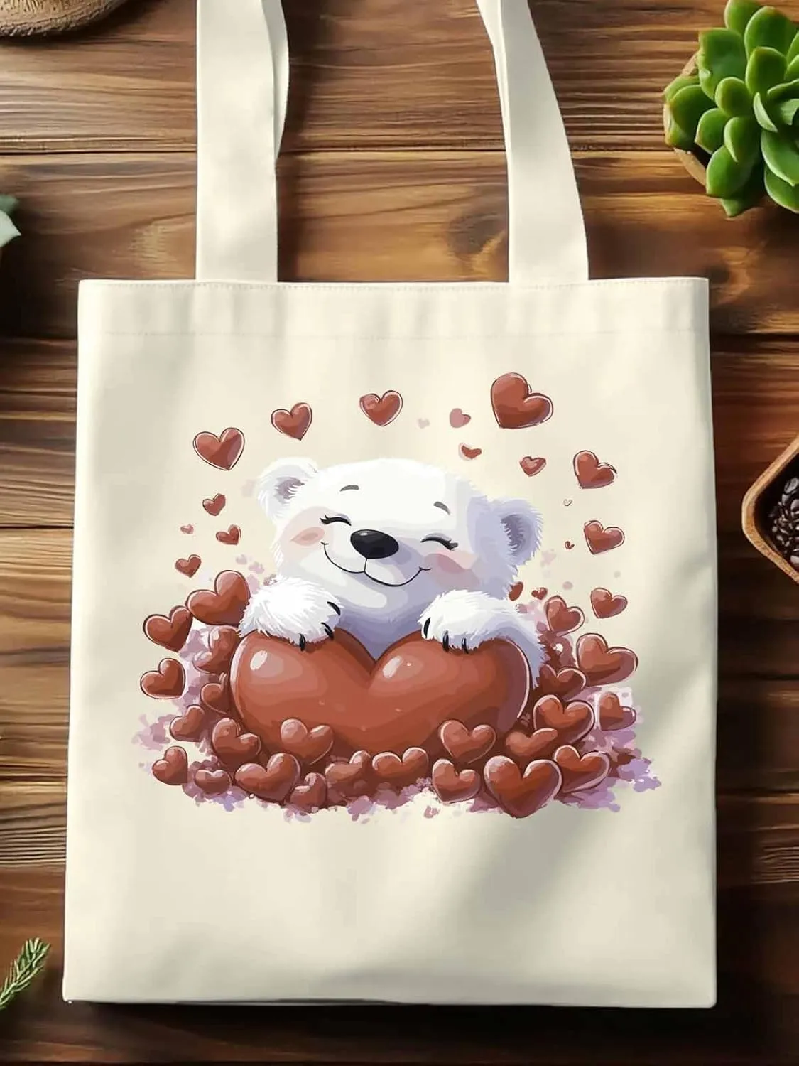Canvas Tote Bag, Valentine's Day Aesthetic Canvas Tote Handbags for Women Shoulder Bag Cartoon Cute Animals