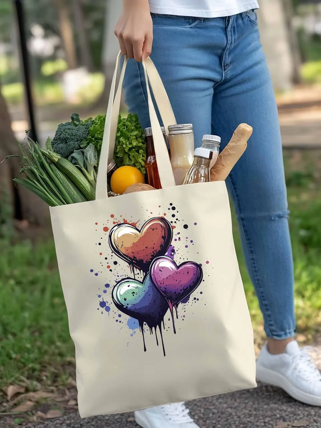 Canvas Tote Bag, Valentine's Day Aesthetic Canvas Tote Handbags for Women Shoulder Bag Love Heart Abstract