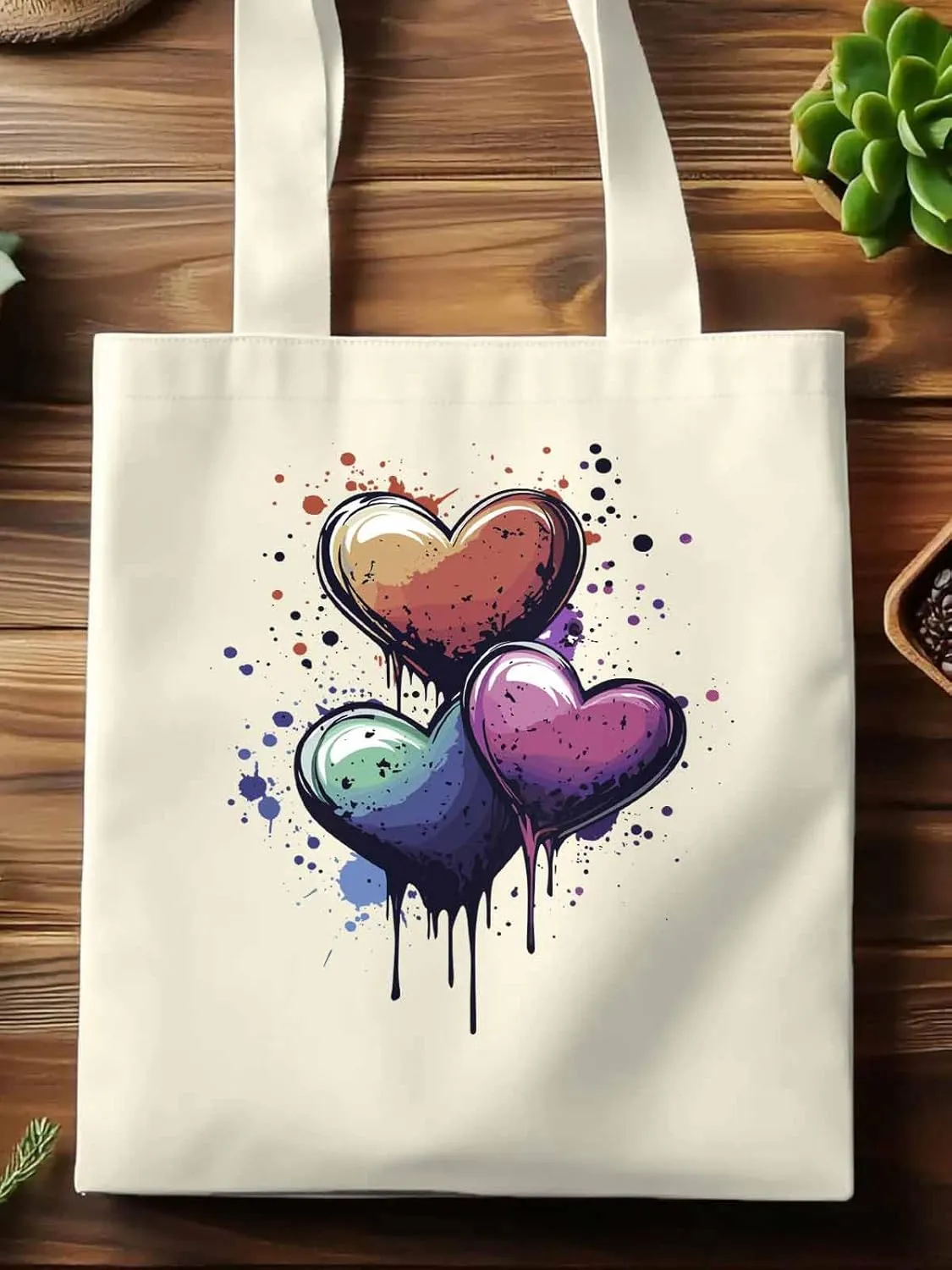 Canvas Tote Bag, Valentine's Day Aesthetic Canvas Tote Handbags for Women Shoulder Bag Love Heart Abstract
