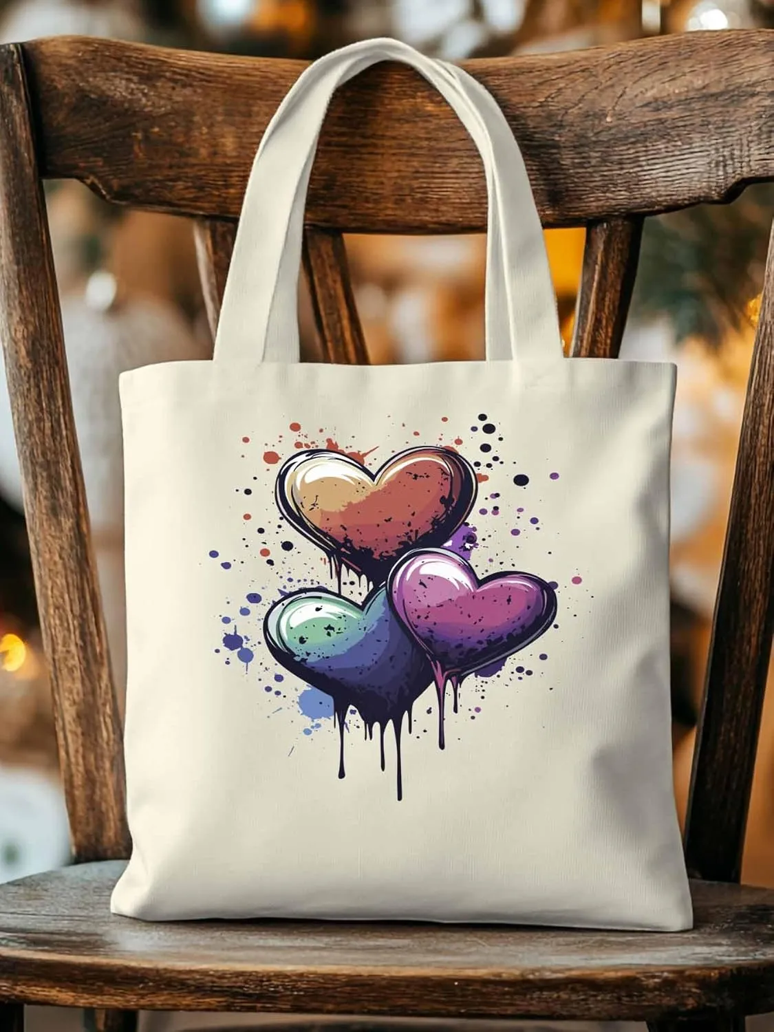 Canvas Tote Bag, Valentine's Day Aesthetic Canvas Tote Handbags for Women Shoulder Bag Love Heart Abstract
