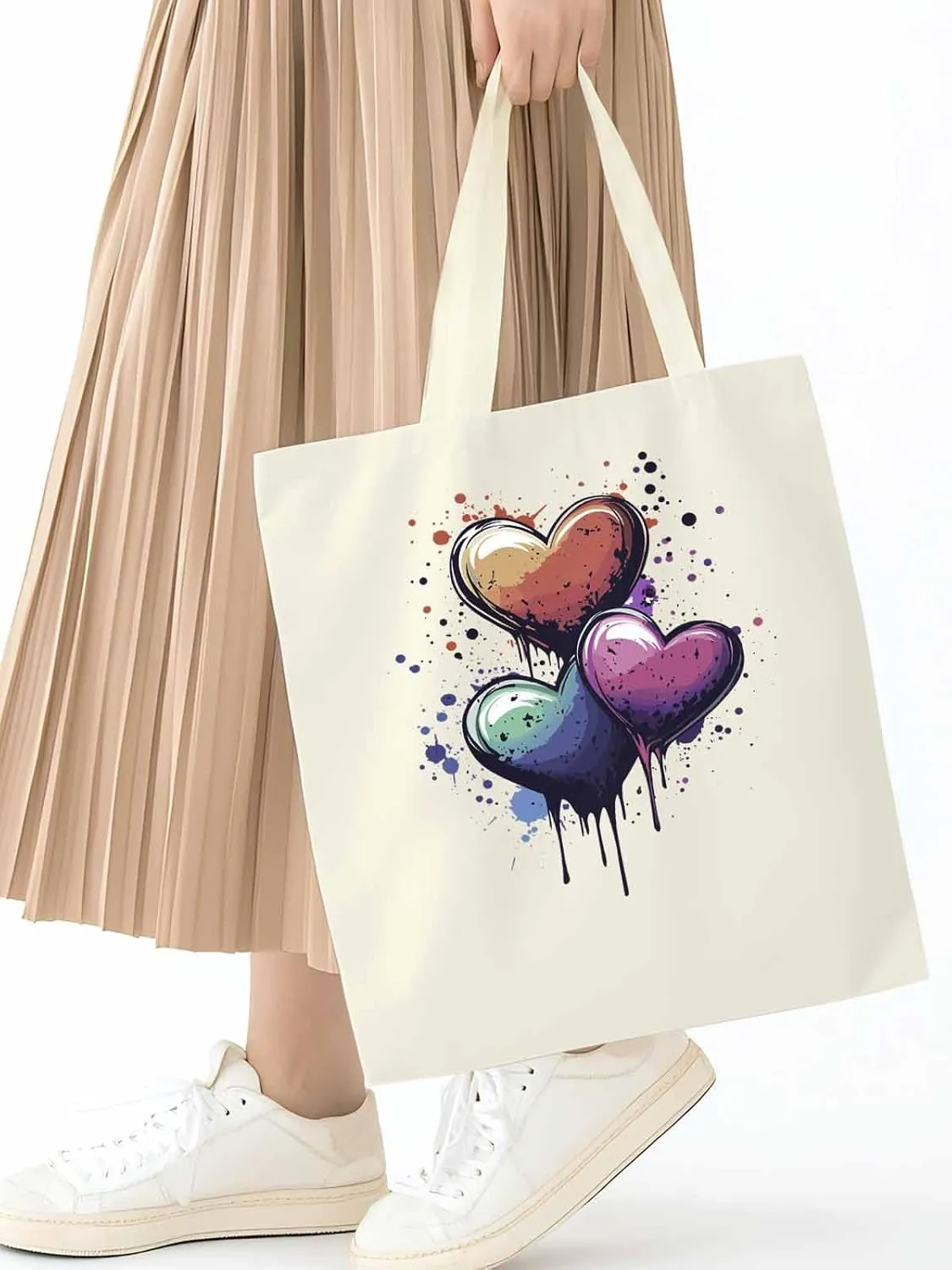 Canvas Tote Bag, Valentine's Day Aesthetic Canvas Tote Handbags for Women Shoulder Bag Love Heart Abstract