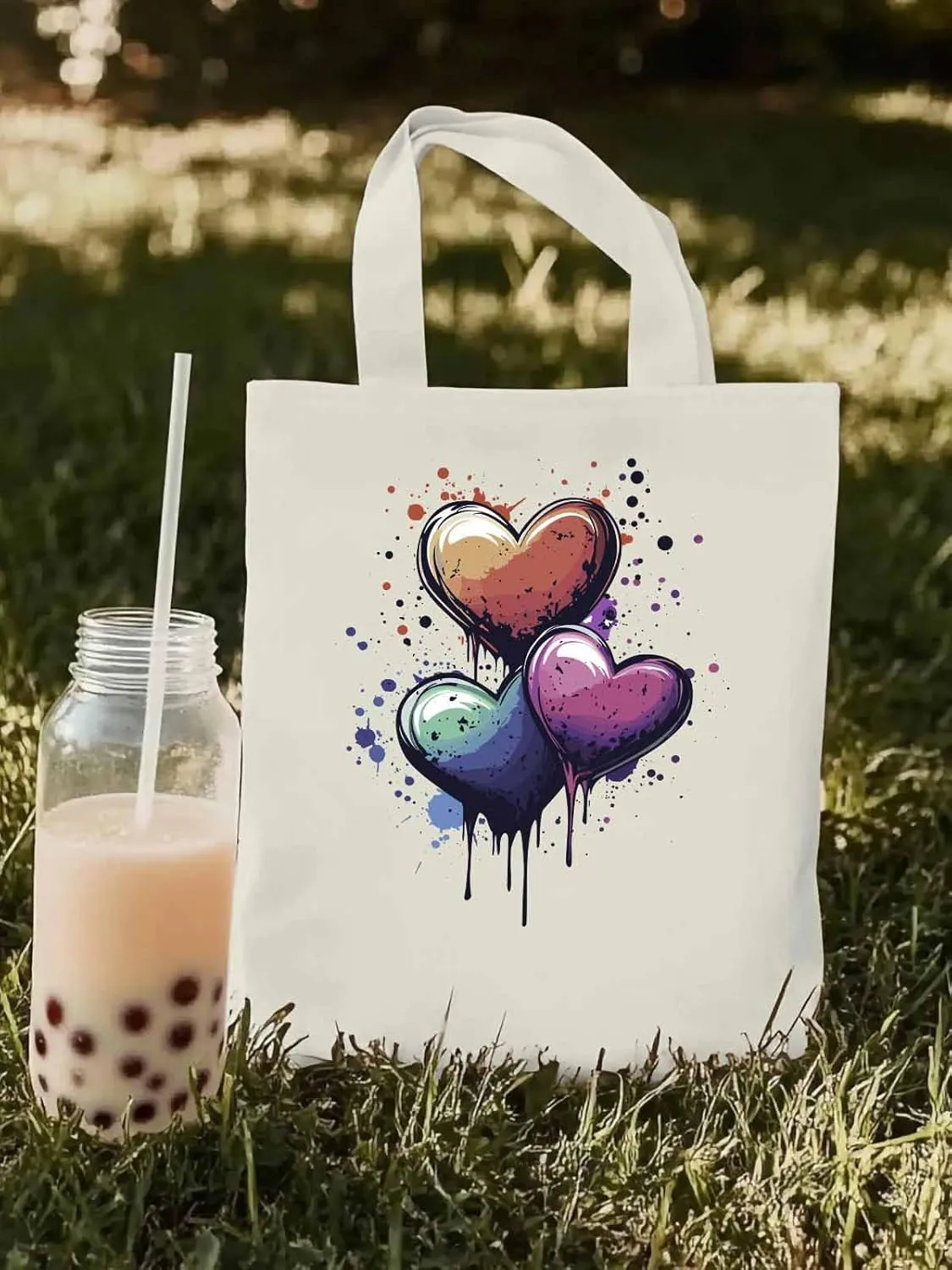 Canvas Tote Bag, Valentine's Day Aesthetic Canvas Tote Handbags for Women Shoulder Bag Love Heart Abstract