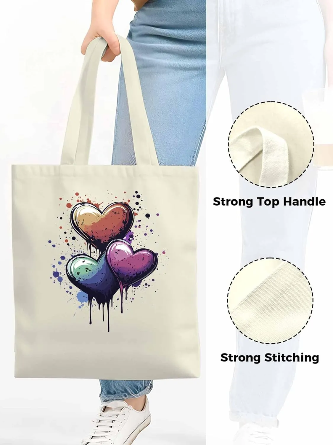 Canvas Tote Bag, Valentine's Day Aesthetic Canvas Tote Handbags for Women Shoulder Bag Love Heart Abstract