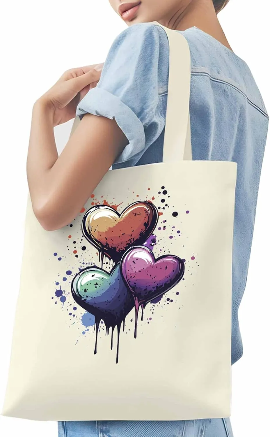 Canvas Tote Bag, Valentine's Day Aesthetic Canvas Tote Handbags for Women Shoulder Bag Love Heart Abstract