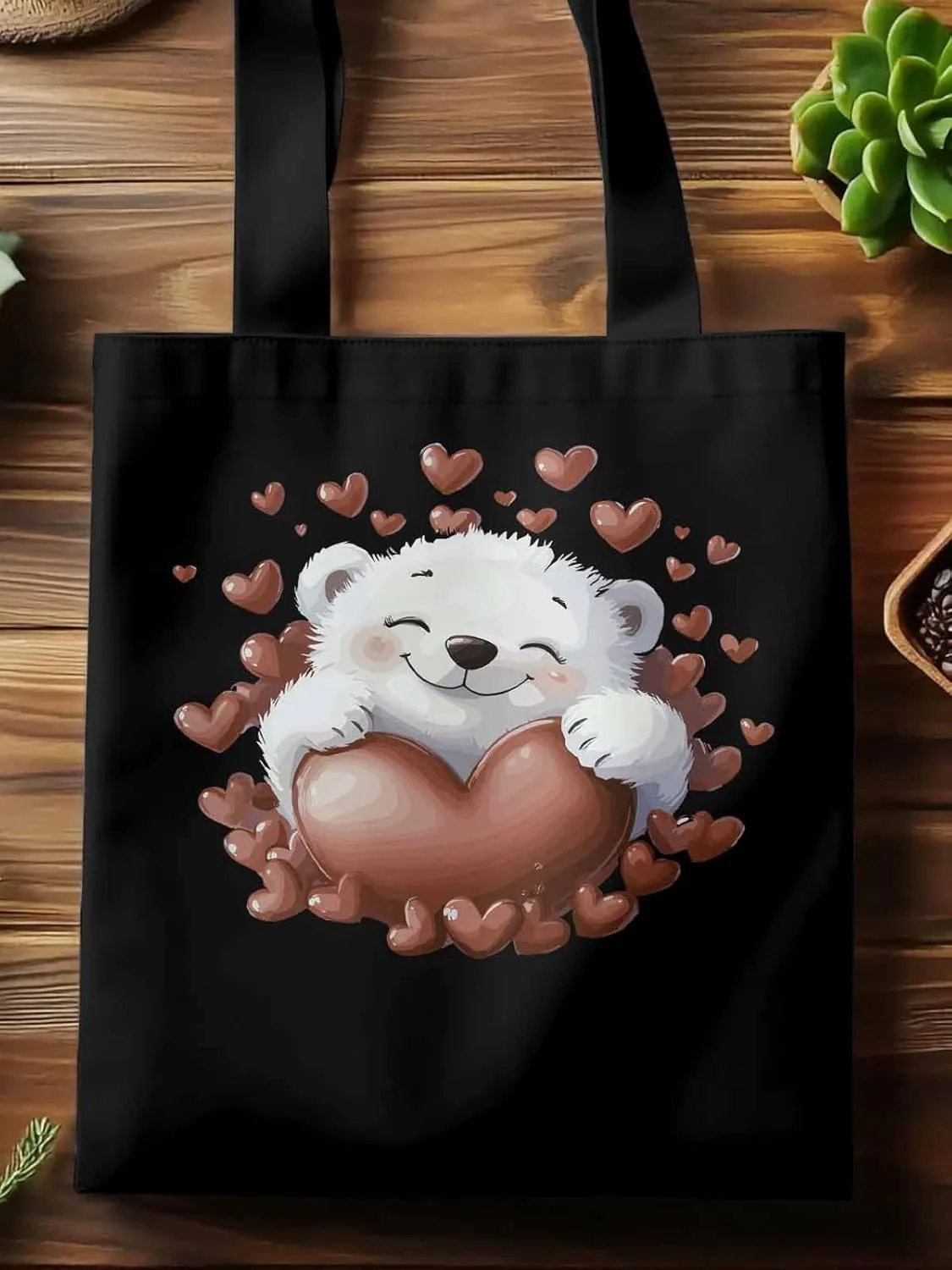 Canvas Tote Bag, Valentine's Day Aesthetic Canvas Tote Handbags for Women Shoulder Bag Love Heart Animals