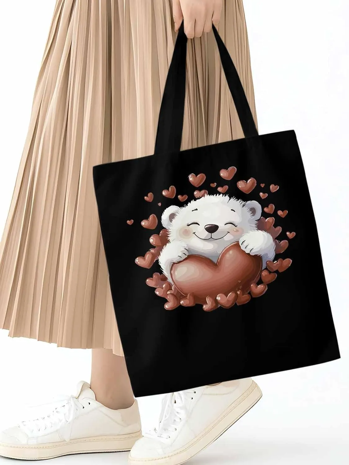 Canvas Tote Bag, Valentine's Day Aesthetic Canvas Tote Handbags for Women Shoulder Bag Love Heart Animals