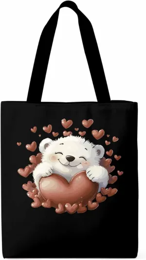 Canvas Tote Bag, Valentine's Day Aesthetic Canvas Tote Handbags for Women Shoulder Bag Love Heart Animals