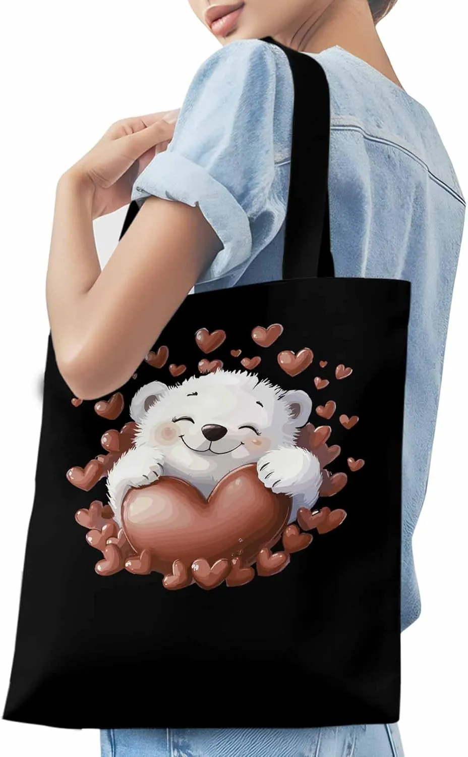 Canvas Tote Bag, Valentine's Day Aesthetic Canvas Tote Handbags for Women Shoulder Bag Love Heart Animals