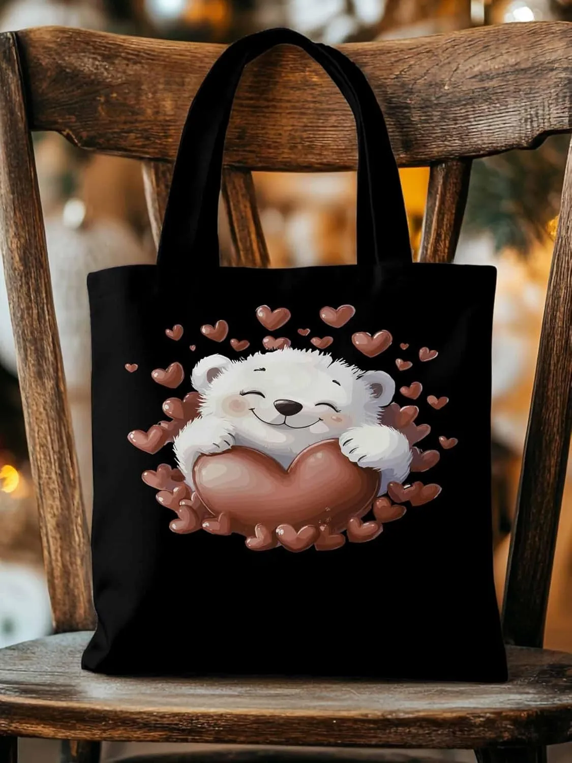 Canvas Tote Bag, Valentine's Day Aesthetic Canvas Tote Handbags for Women Shoulder Bag Love Heart Animals