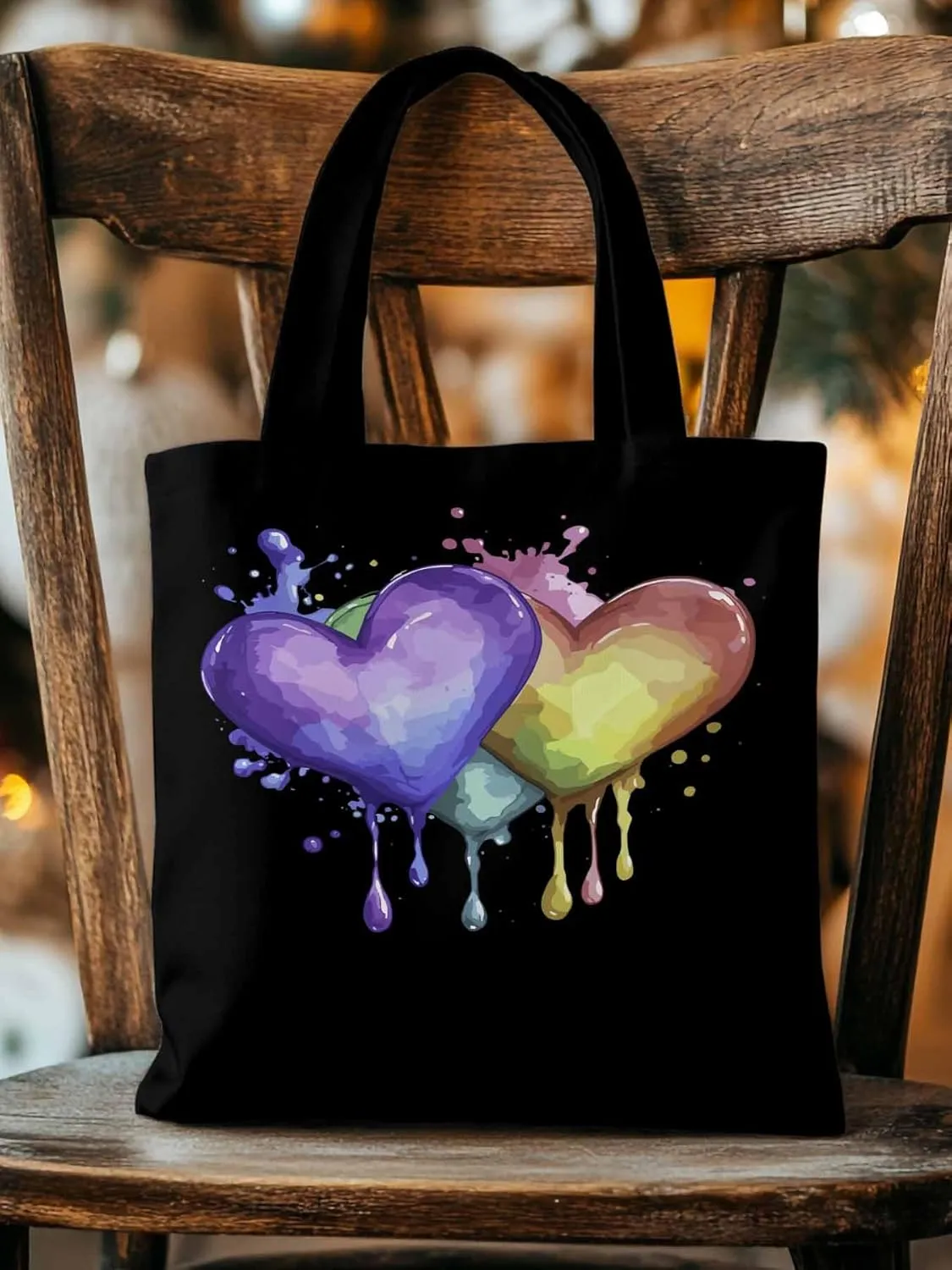 Canvas Tote Bag, Valentine's Day Aesthetic Canvas Tote Handbags for Women Shoulder Bag Love Heart Graffiti