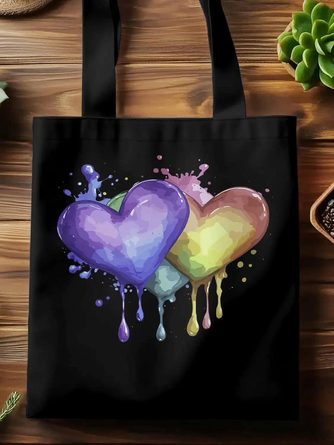 Canvas Tote Bag, Valentine's Day Aesthetic Canvas Tote Handbags for Women Shoulder Bag Love Heart Graffiti