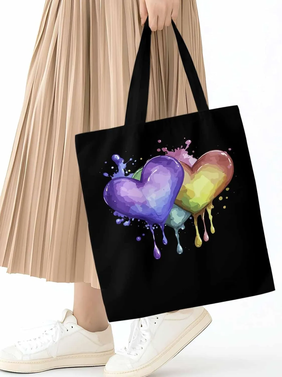 Canvas Tote Bag, Valentine's Day Aesthetic Canvas Tote Handbags for Women Shoulder Bag Love Heart Graffiti