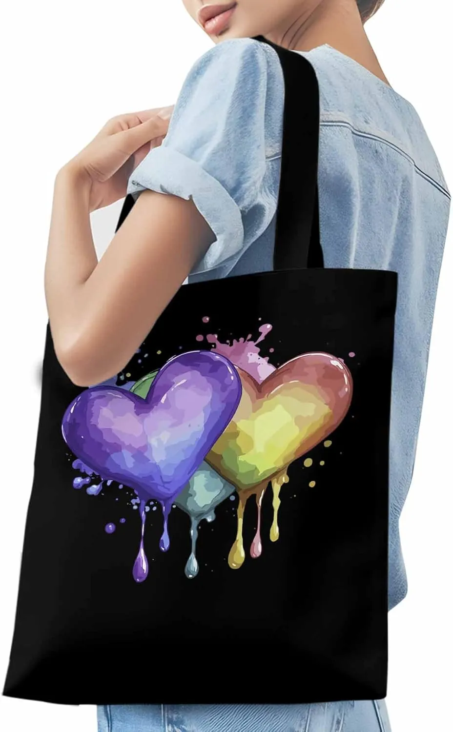 Canvas Tote Bag, Valentine's Day Aesthetic Canvas Tote Handbags for Women Shoulder Bag Love Heart Graffiti