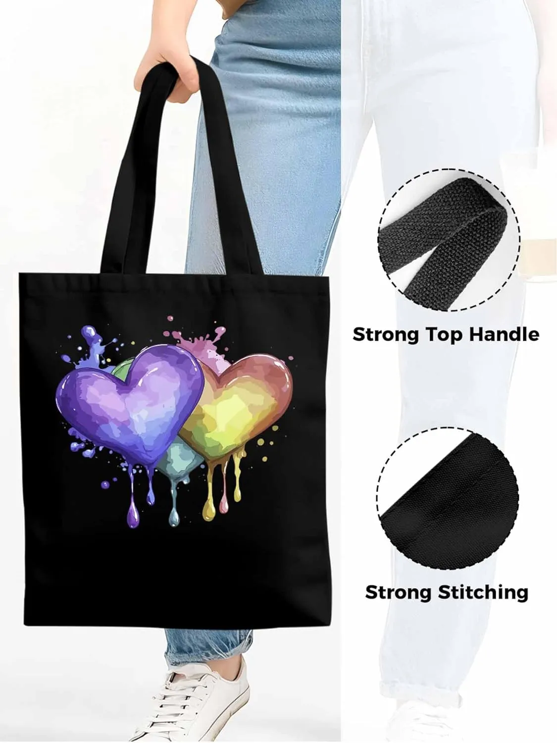Canvas Tote Bag, Valentine's Day Aesthetic Canvas Tote Handbags for Women Shoulder Bag Love Heart Graffiti