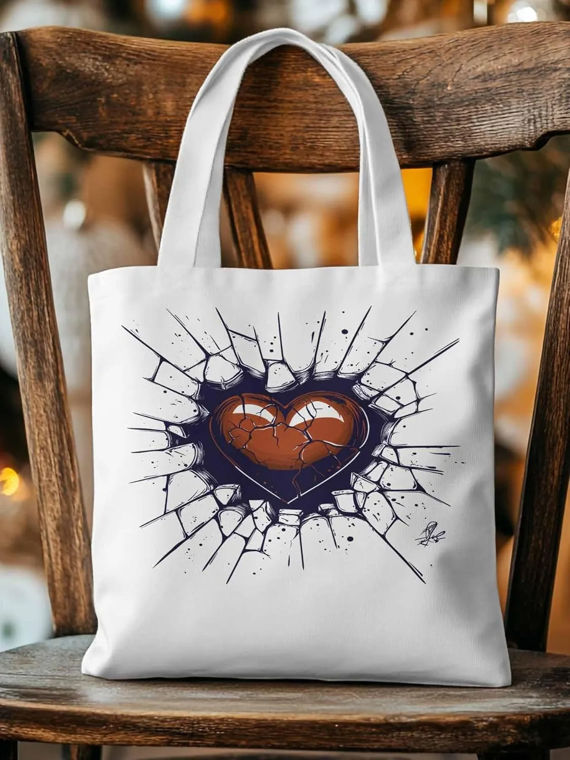 Canvas Tote Bag, Valentine's Day Crack Love Heart Aesthetic Canvas Tote Handbags for Women Shoulder Bag