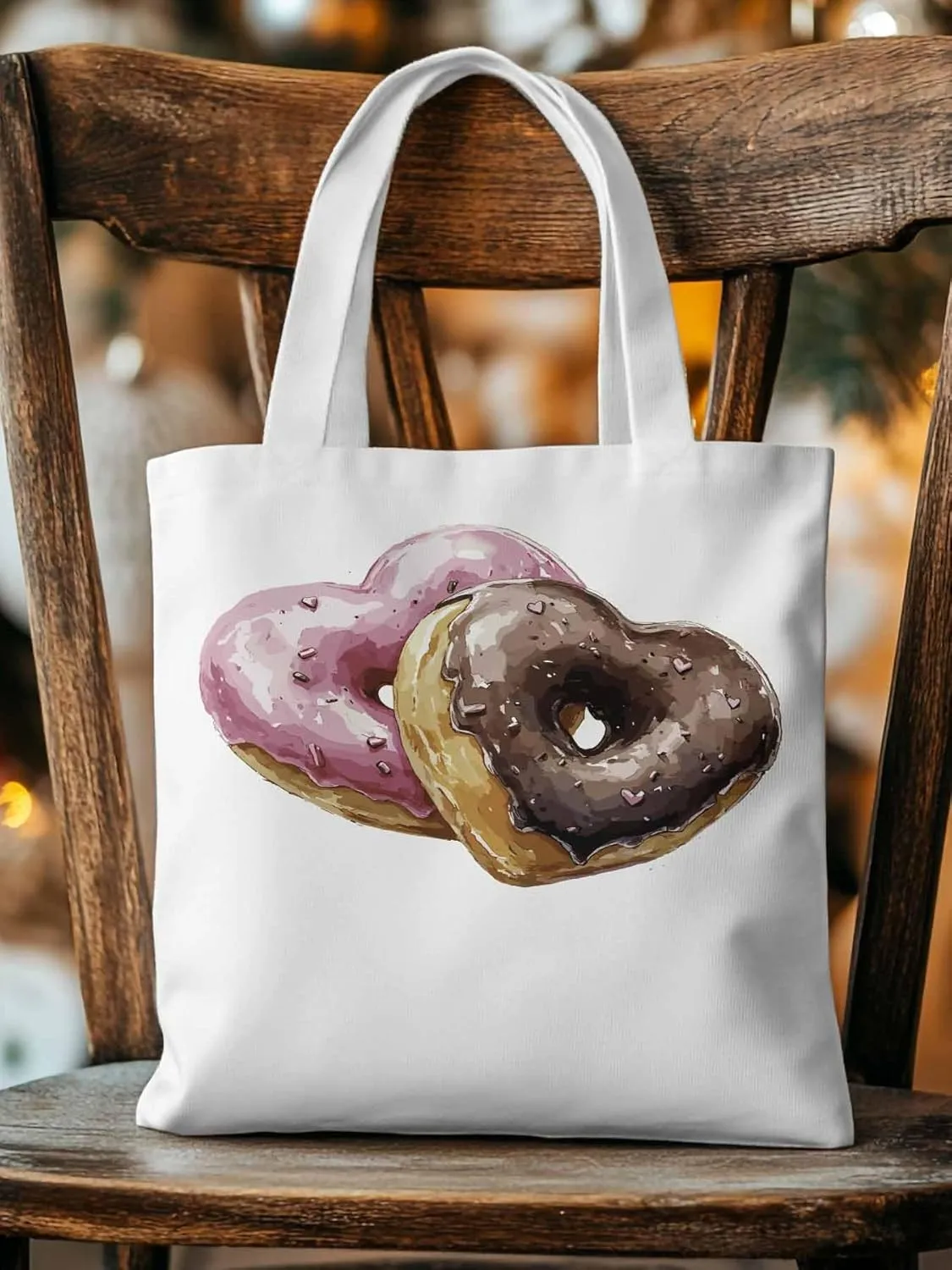 Canvas Tote Bag, Valentine's Day Desserts Aesthetic Canvas Tote Handbags for Women Shoulder Bag