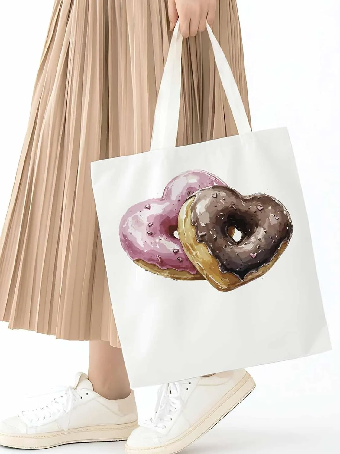 Canvas Tote Bag, Valentine's Day Desserts Aesthetic Canvas Tote Handbags for Women Shoulder Bag