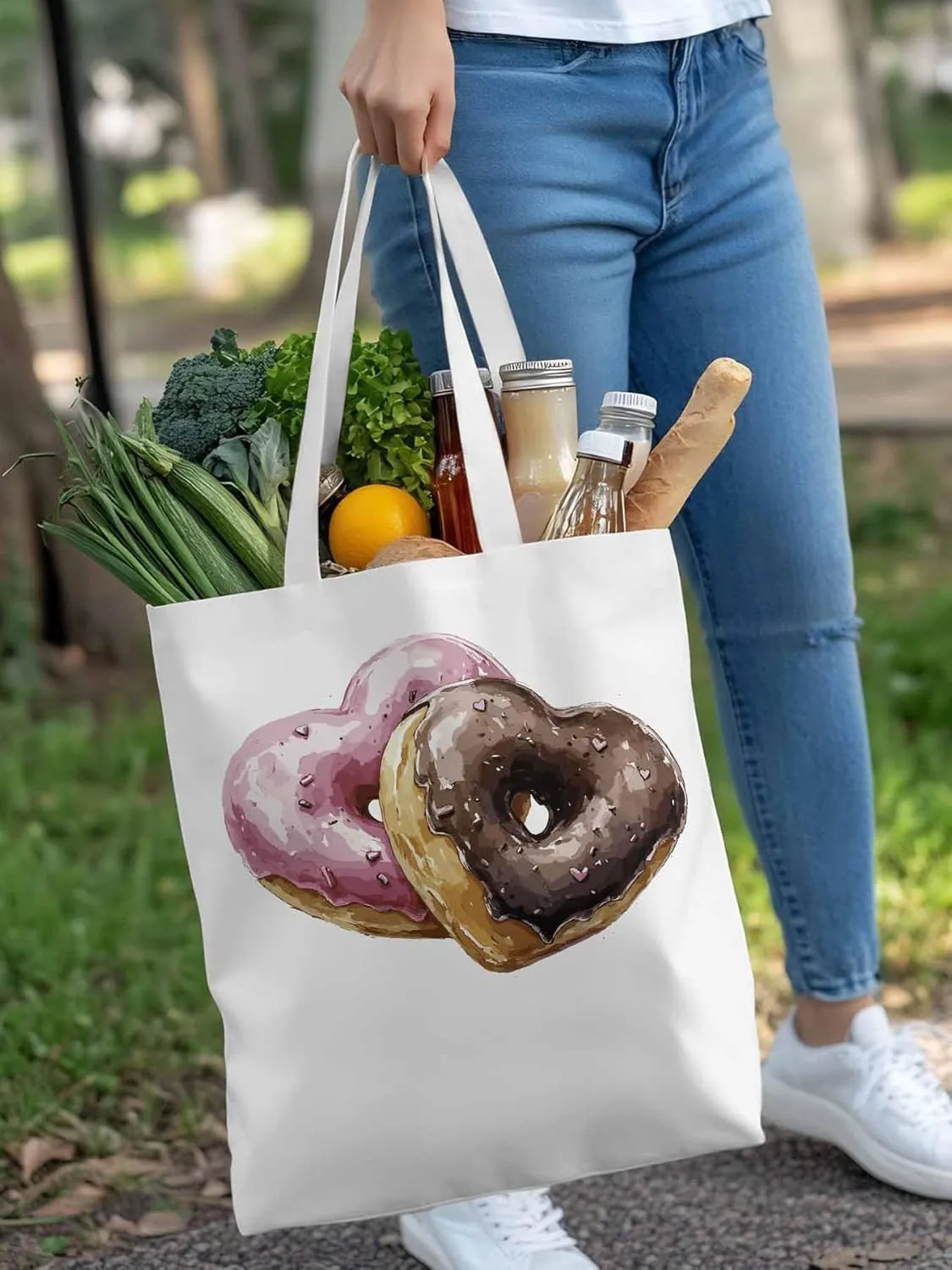 Canvas Tote Bag, Valentine's Day Desserts Aesthetic Canvas Tote Handbags for Women Shoulder Bag