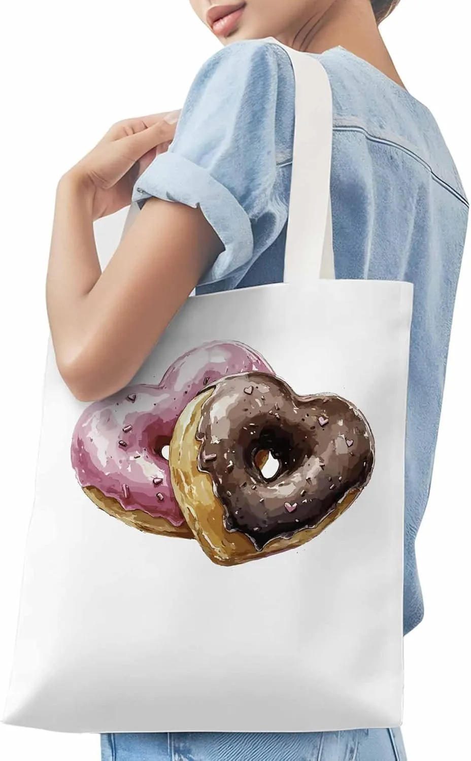 Canvas Tote Bag, Valentine's Day Desserts Aesthetic Canvas Tote Handbags for Women Shoulder Bag