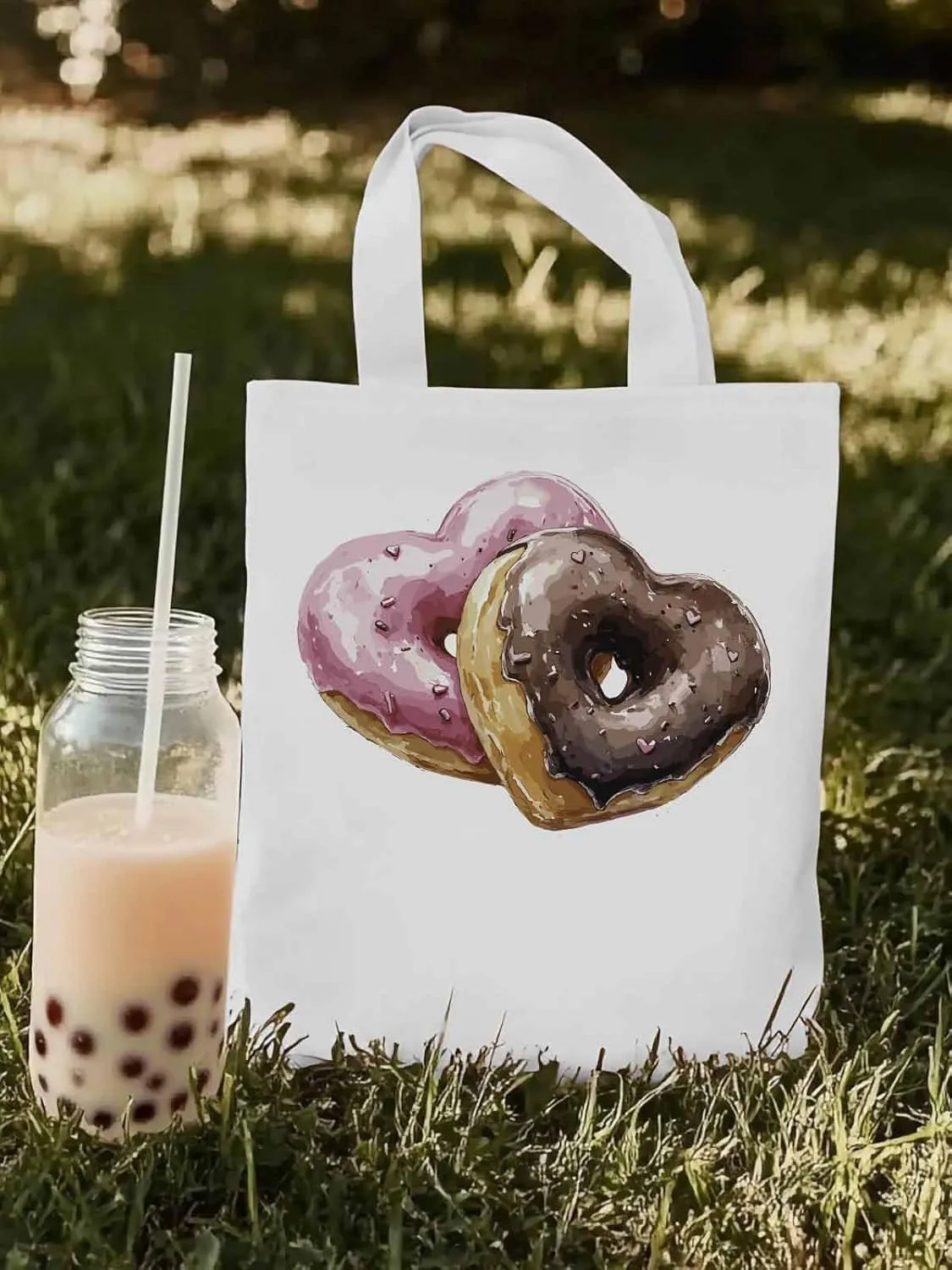 Canvas Tote Bag, Valentine's Day Desserts Aesthetic Canvas Tote Handbags for Women Shoulder Bag