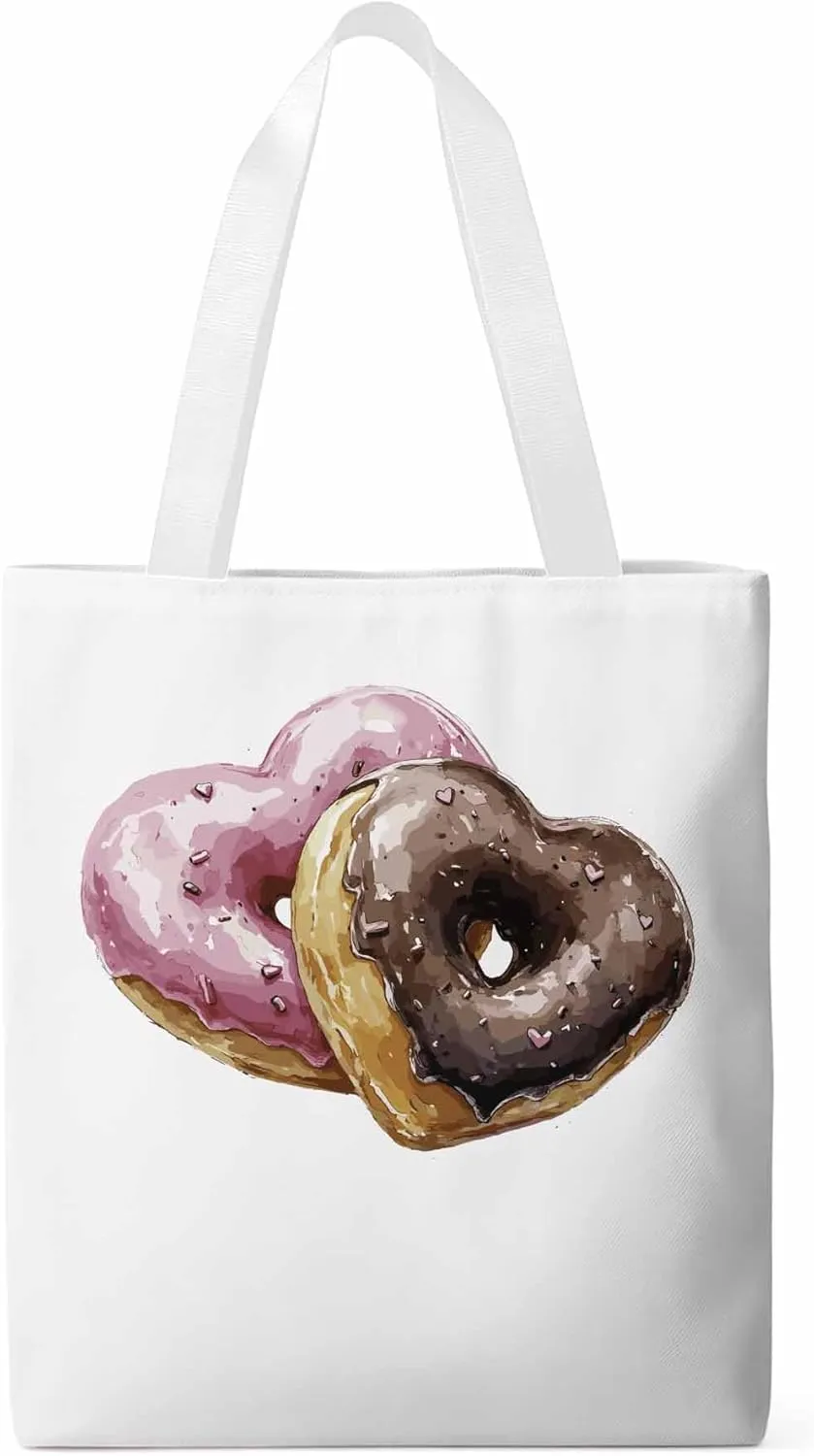 Canvas Tote Bag, Valentine's Day Desserts Aesthetic Canvas Tote Handbags for Women Shoulder Bag
