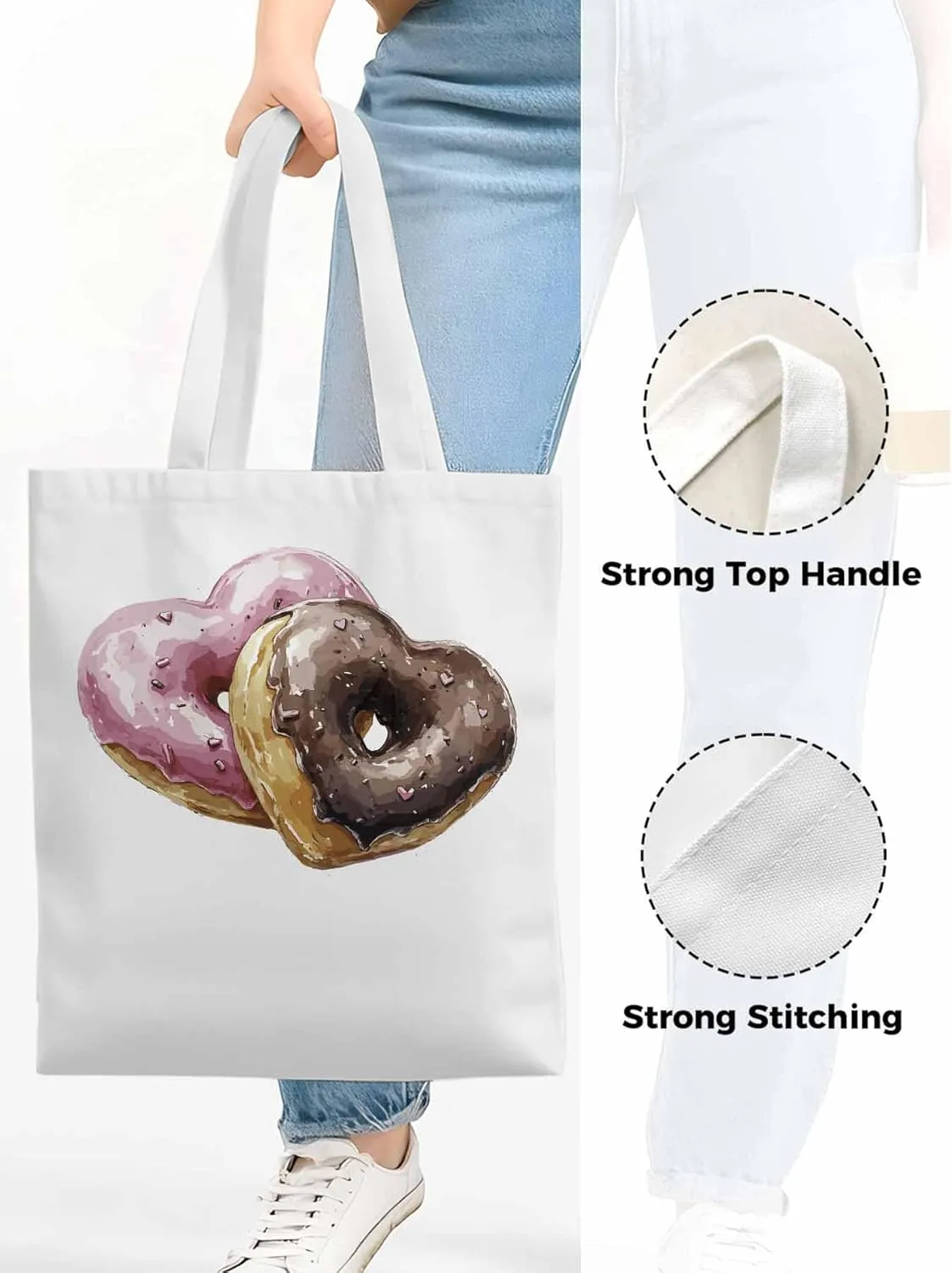 Canvas Tote Bag, Valentine's Day Desserts Aesthetic Canvas Tote Handbags for Women Shoulder Bag