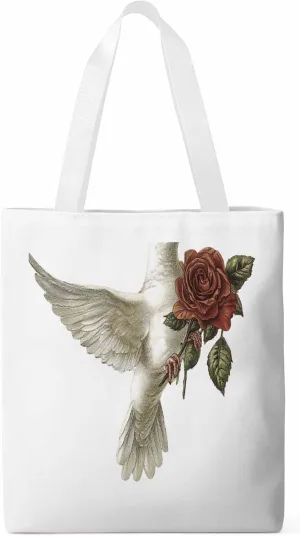 Canvas Tote Bag, Valentine's Day Pigeons Roses Aesthetic Canvas Tote Handbags for Women Shoulder Bag