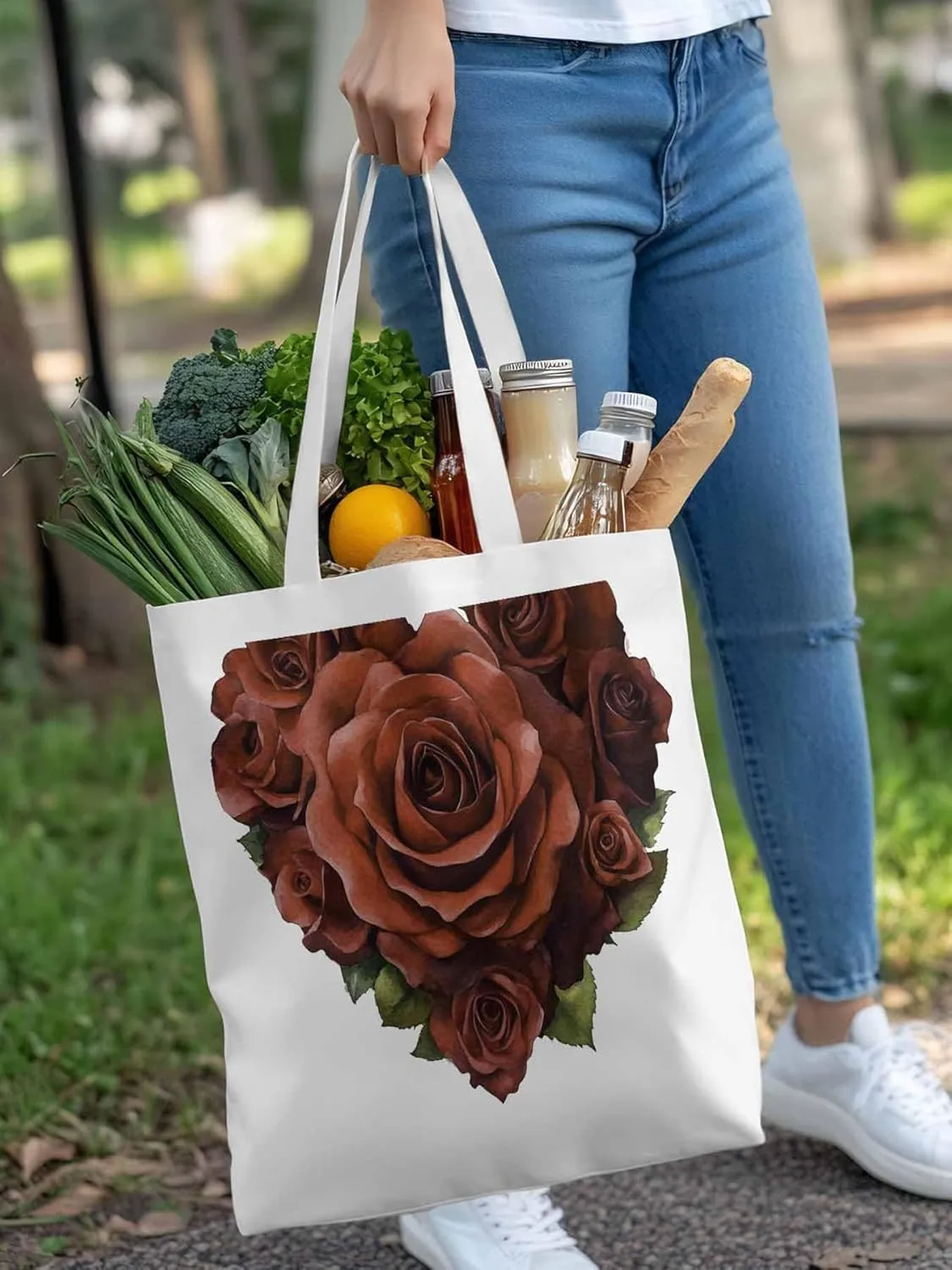 Canvas Tote Bag, Valentine's Day Roses Romance Aesthetic Canvas Tote Handbags for Women Shoulder Bag