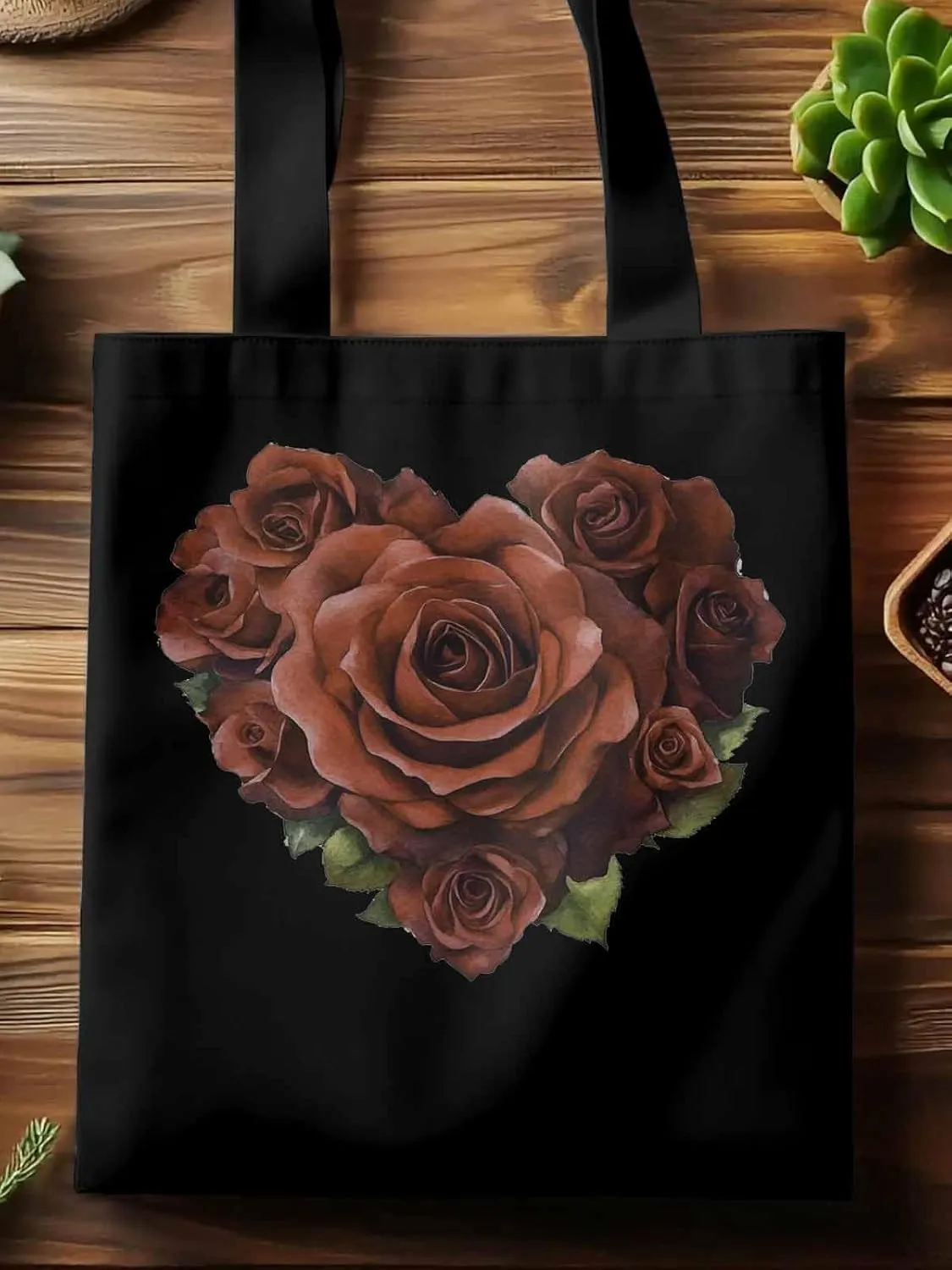 Canvas Tote Bag, Valentine's Day Roses Romance Aesthetic Canvas Tote Handbags for Women Shoulder Bag