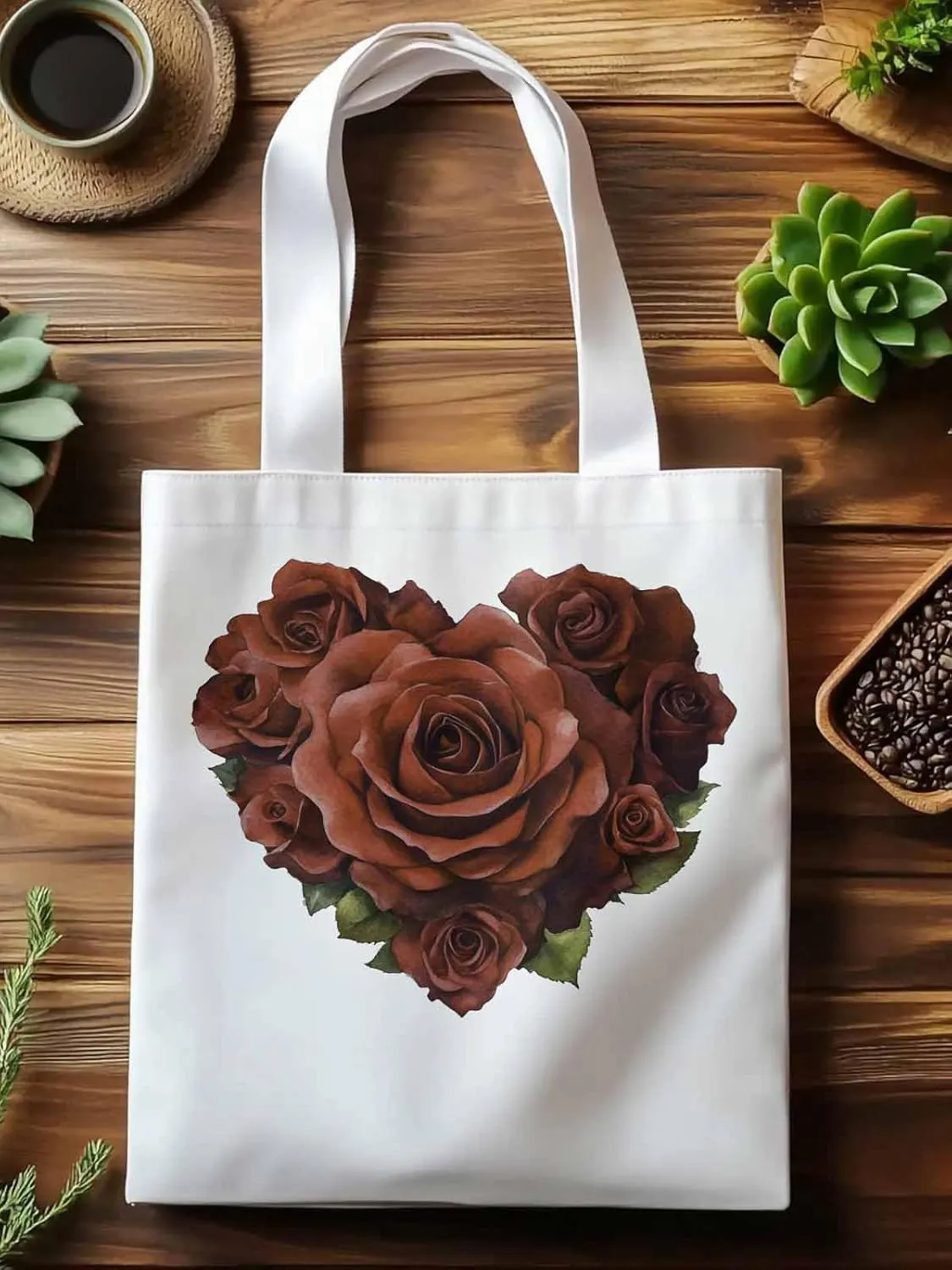 Canvas Tote Bag, Valentine's Day Roses Romance Aesthetic Canvas Tote Handbags for Women Shoulder Bag