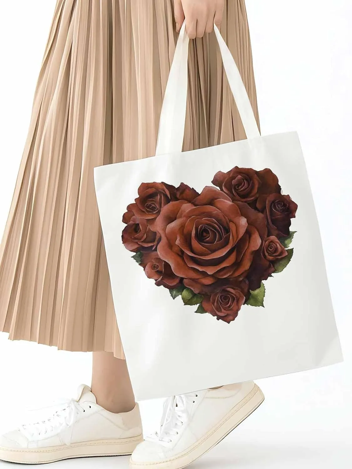 Canvas Tote Bag, Valentine's Day Roses Romance Aesthetic Canvas Tote Handbags for Women Shoulder Bag