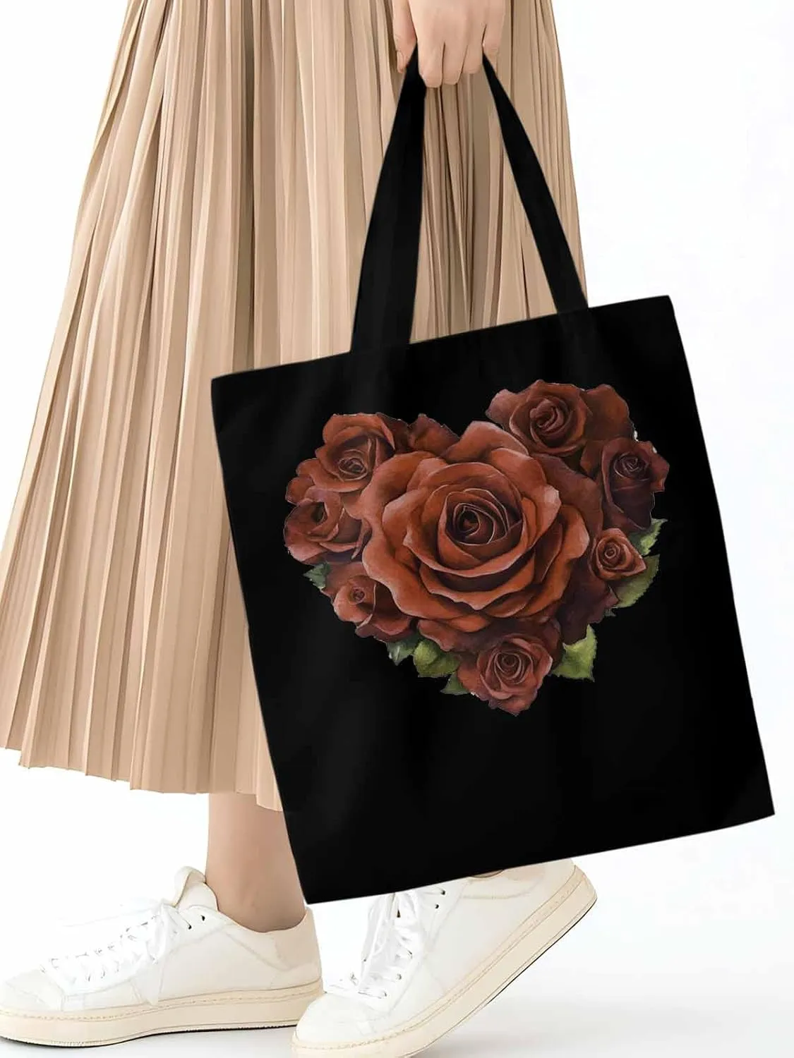 Canvas Tote Bag, Valentine's Day Roses Romance Aesthetic Canvas Tote Handbags for Women Shoulder Bag