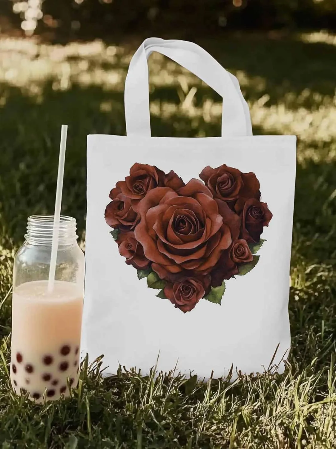 Canvas Tote Bag, Valentine's Day Roses Romance Aesthetic Canvas Tote Handbags for Women Shoulder Bag