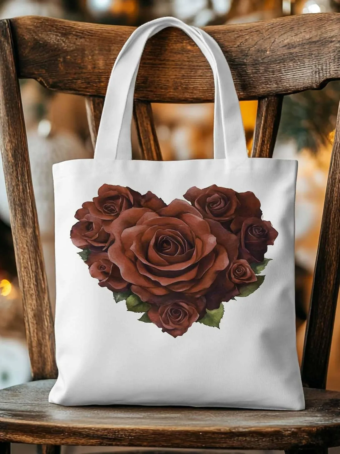 Canvas Tote Bag, Valentine's Day Roses Romance Aesthetic Canvas Tote Handbags for Women Shoulder Bag