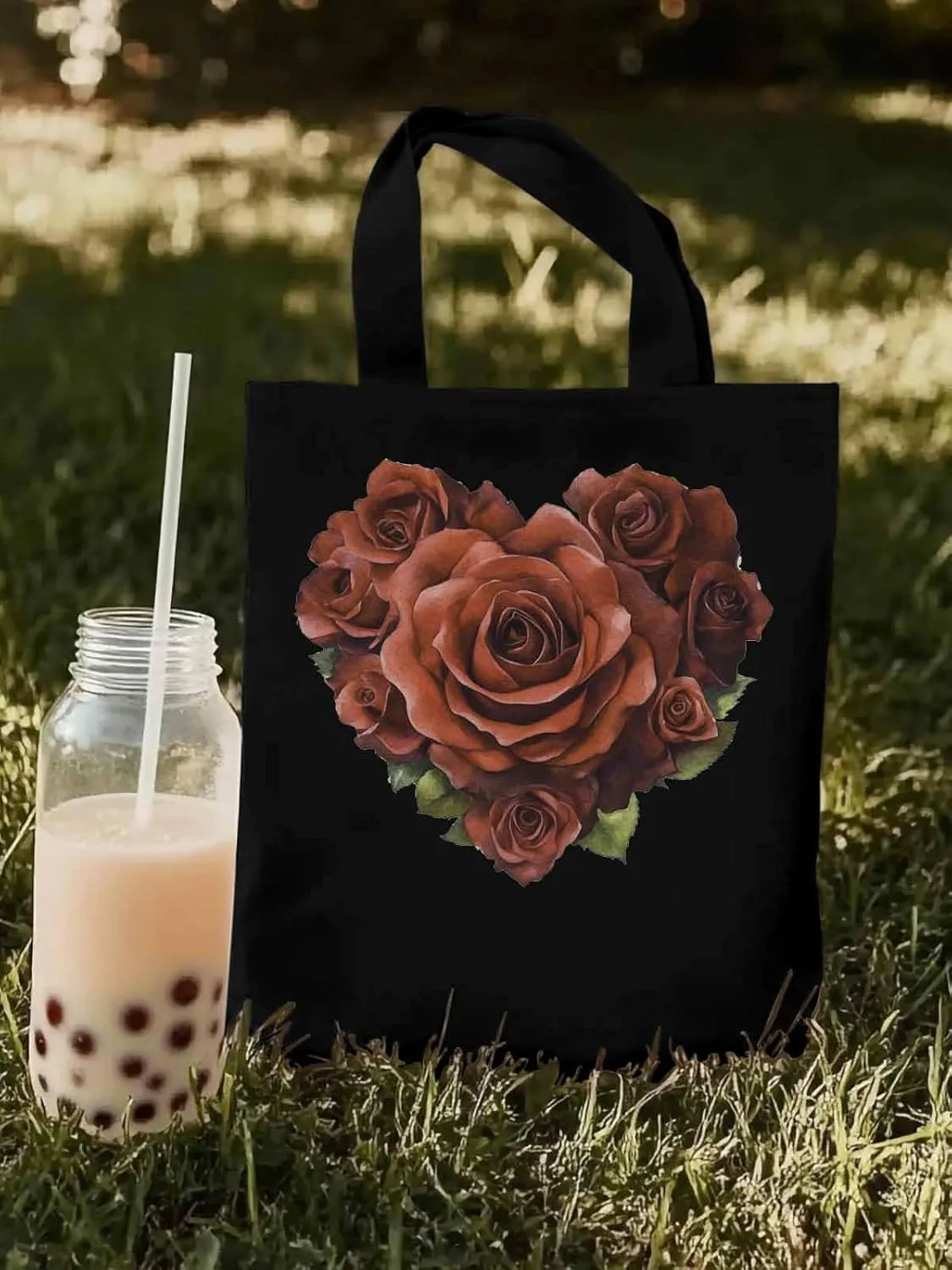 Canvas Tote Bag, Valentine's Day Roses Romance Aesthetic Canvas Tote Handbags for Women Shoulder Bag
