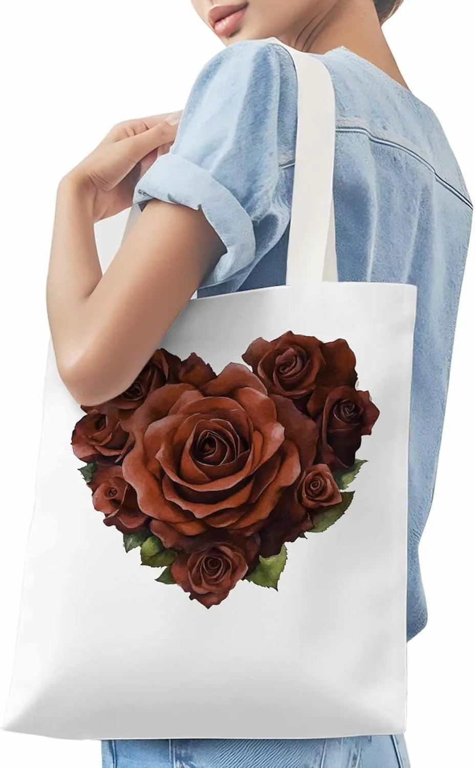 Canvas Tote Bag, Valentine's Day Roses Romance Aesthetic Canvas Tote Handbags for Women Shoulder Bag