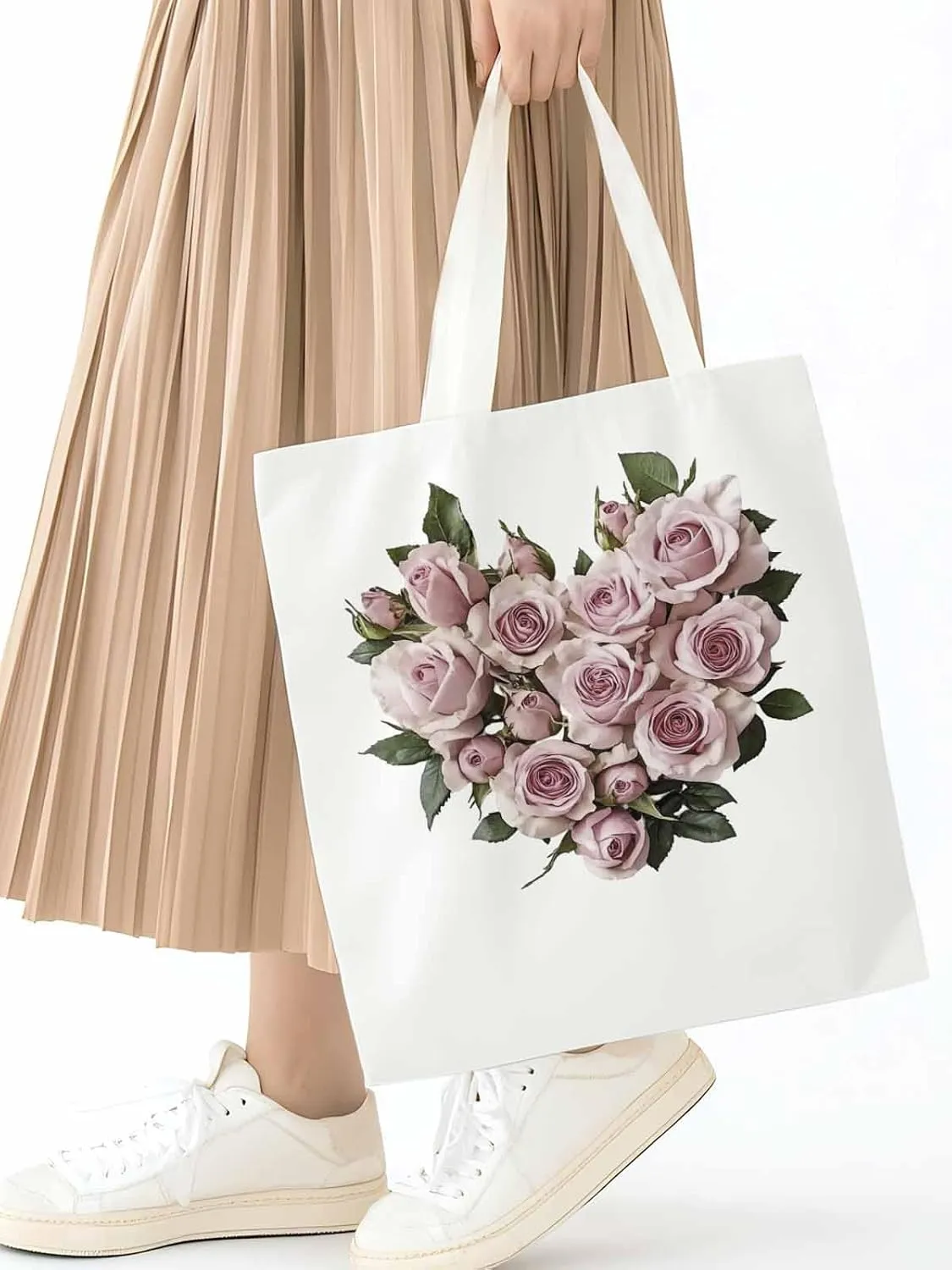 Canvas Tote Bag, Valentine's Day Roses Romantic Aesthetic Canvas Tote Handbags for Women Shoulder Bag