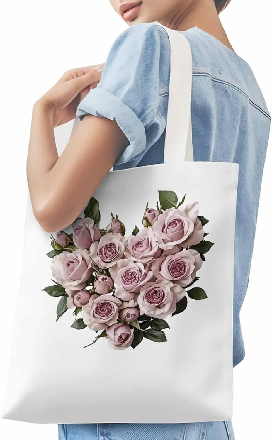 Canvas Tote Bag, Valentine's Day Roses Romantic Aesthetic Canvas Tote Handbags for Women Shoulder Bag