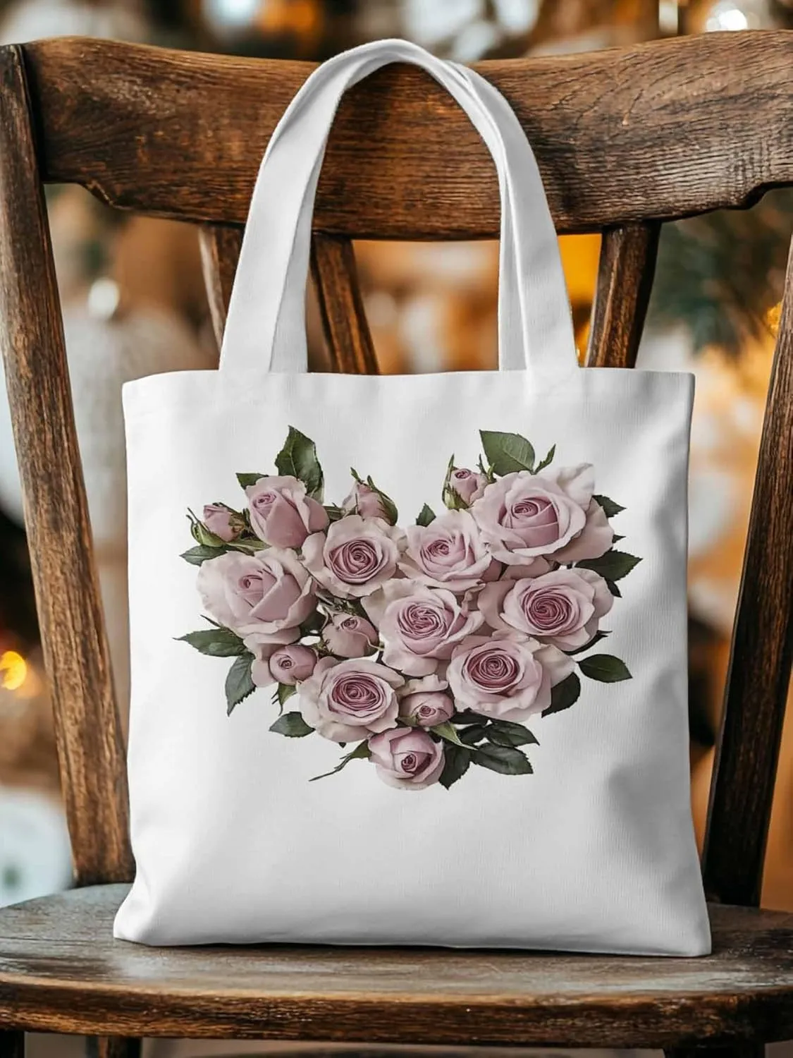 Canvas Tote Bag, Valentine's Day Roses Romantic Aesthetic Canvas Tote Handbags for Women Shoulder Bag