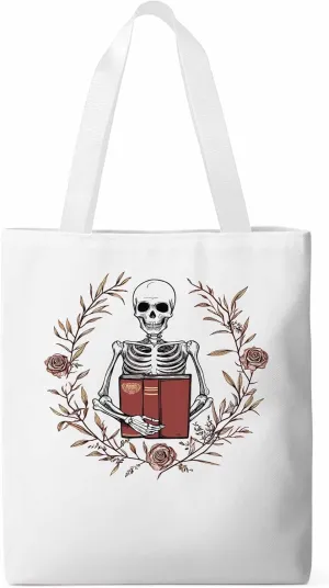 Canvas Tote Bag, Valentine's Day Skull Rose Floral Plant patterned Canvas Tote Handbags for Women Shoulder Bag,