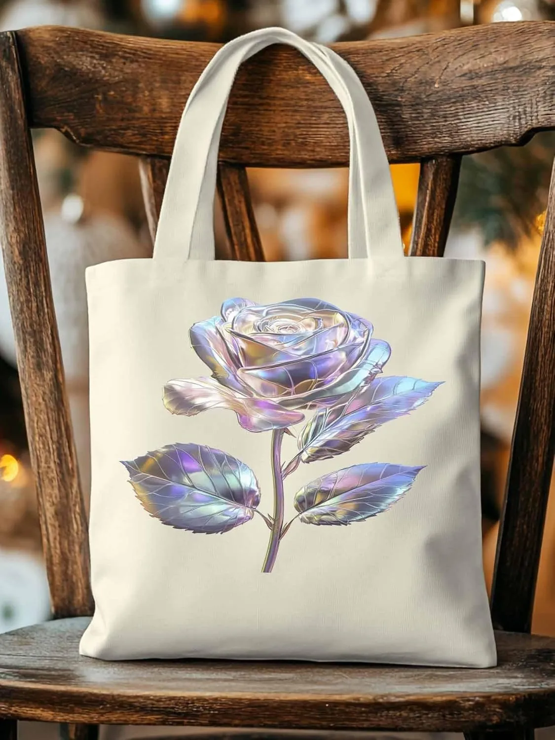 Canvas Tote Bag, Valentine's Day Watercolor Roses Aesthetic Canvas Tote Handbags for Women Shoulder Bag