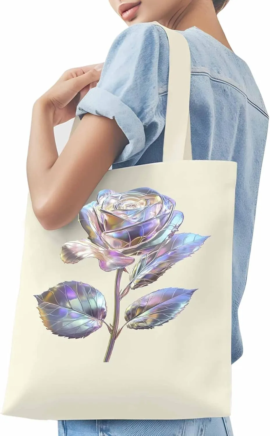 Canvas Tote Bag, Valentine's Day Watercolor Roses Aesthetic Canvas Tote Handbags for Women Shoulder Bag