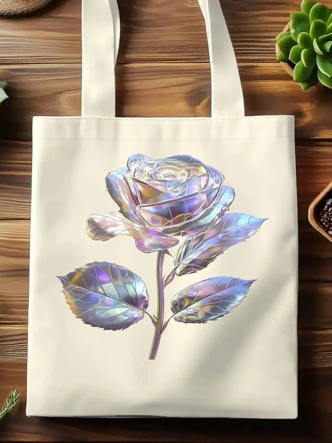 Canvas Tote Bag, Valentine's Day Watercolor Roses Aesthetic Canvas Tote Handbags for Women Shoulder Bag